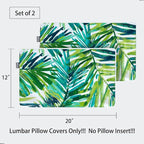 Magpie Fabrics Patio Lumbar Pillow Covers ONLY 20"x12", Set of 2, Outdoor Indoor Cushion Cases Decorative Throw Rectangular Pillowcase Shell for Couch Garden - Green Palm Leaves