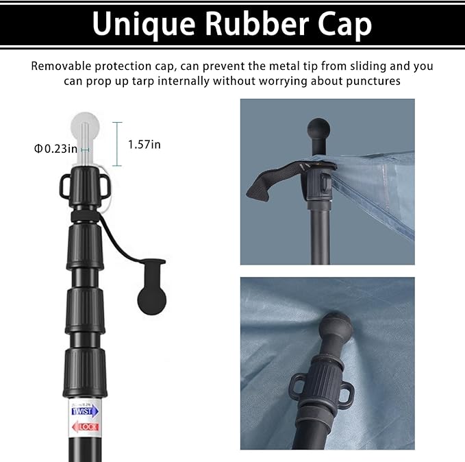 Telescoping Tarp Poles, Heavy Duty 7.67ft Aluminum Tent Poles for Tarp with Rubber Cap, Portable Set of 4 Adjustable Poles for Camping, Awning, Sun Shade, Free Carry Pouch