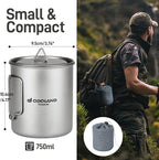 Odoland Titanium Camping Cookware 420ML Titanium Pot with Lid and Spork Lightweight Camping Pot for Backpacking Hiking Traveling and Picnic