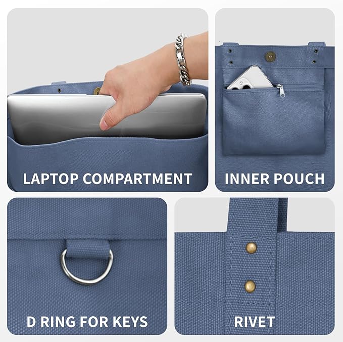 HOMESPON Large Canvas Tote Bag for Women Everything Bag with Pockets and Laptop Sleeve