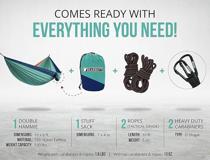 Bear Butt 2 Person Portable Hammock - Backpacking to Camping - Double Hammock for Travel & Outdoor