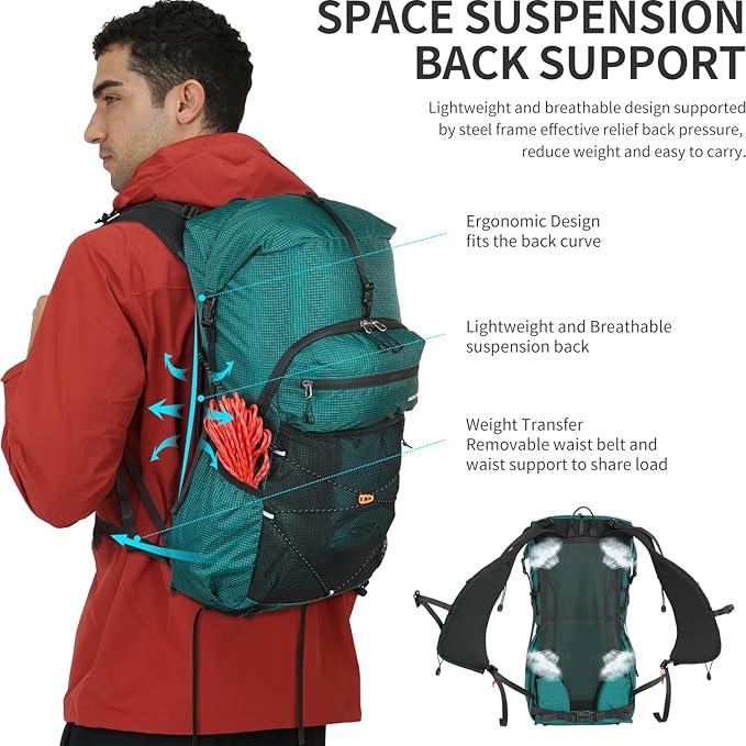 Hiking Backpack for Men and Women, 30L Waterproof Camping Backpack with 3L Water Bladder and Rain Cover, Lightweight Outdoor Sport Travel Daypack Rucksack for Climbing Cycling (Dark green)