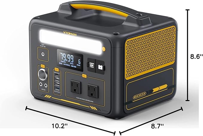 VTOMAN Jump 600X Portable Power Station 600W, 299Wh Solar Generator LiFePO4 Battery Power Station with 600W Pure Sine Wave (Surge 1200W) AC Outlet, PD 60W USB-C, 3x Regulated 12V/10A DC for Camping