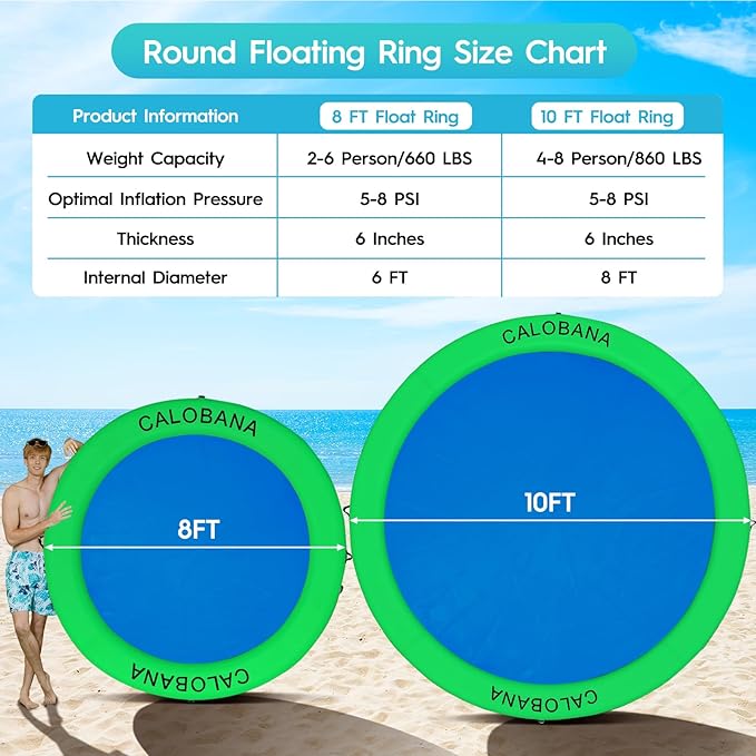Round Floating Ring Inflatable Water Hammock Heavy Duty River Floats Lake Raft for Adults Tanning Pool Lounger Float Island Platform Pad Mat for Party