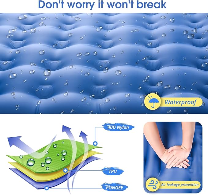 Camping Sleeping Pads，Extra Thick 5 Inch Inflatable Sleeping Mat with Pillow Built-in Pump，Oversized Mattress Super Portable Backpacking Sleeping Pad (Blue, Single)