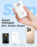 TG90° Portable Charger with AC Plug and Cables,5000mAh Slim Power Bank USB C Battery Pack,3 Outputs USB-C Fast Charging, Pocket Friendly Battery Travel Charger Compatible with iPhone Android Devices