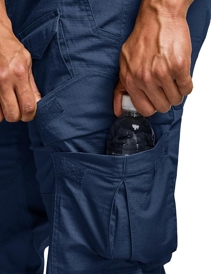 CQR Men's Flex Ripstop Tactical Pants, Water Resistant Stretch Cargo Pants, Lightweight EDC Hiking Work Pants
