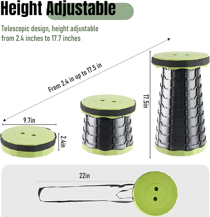 Upgraded Foldable Stool Thickened, Portable Collapsible Stool Retractable Stool for Fishing, Hiking Tours, BBQ, Parties, Outdoor Activities (Olive Green)