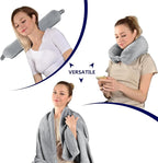 2 in 1 Travel Blanket, Soft Warm Blanket with Cozy Neck Pillow Case, Portable Blanket Set for Airplane, Camping, Car (Grey)