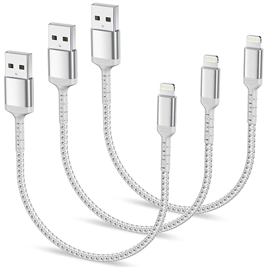 1.5ft iPhone Charging Cable Short, 3-Pack Braided USB A to Lightning Cord CarPlay [MFi Certified] Compatible with Apple iPhone 14 13 12 11 Pro/Max/Mini Xs SE2, Short Lightning Cable for Car