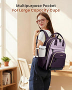 LOVEVOOK Laptop Backpack Women with Giant Tumbler Holder,17.3 inch Work Travel Backpack Computer Laptop Bag,Cute College Nurse Teacher Backpack Purse,Gift for Women & Men,Dark purple-Purple-Rust red