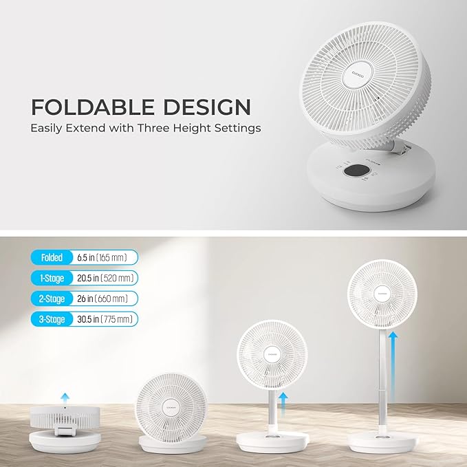 CUCKOO Rechargeable Travel Fan with 30 Hour Runtime, Portable Fan for Travel with BLDC Motor, Adjustable Height, 4 Wind Modes & 12 Speed Modes, Cordless Battery Powered, White (CF-ECL1010WH)