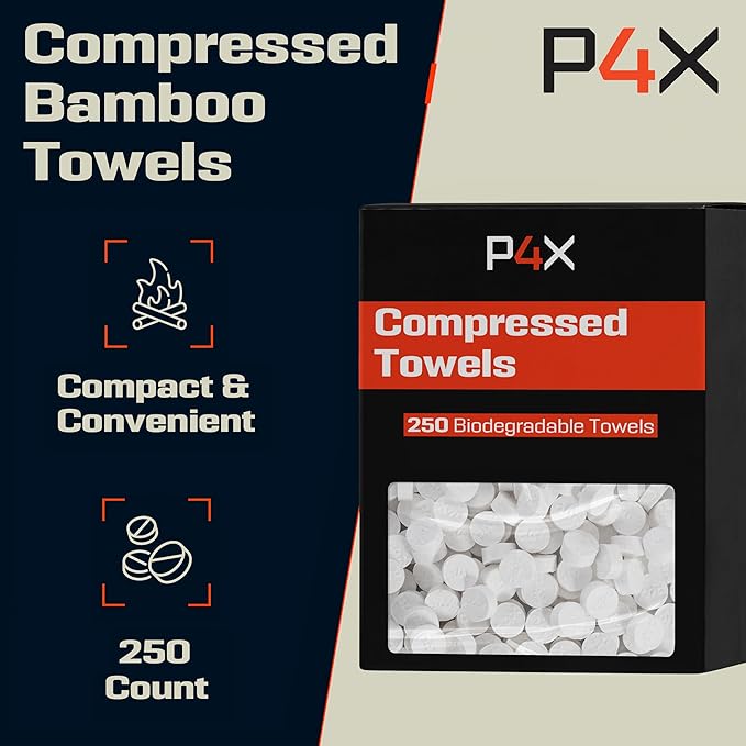 Compressed Towel Tablets - 100% Bamboo Camping Toilet Paper Tablets, Great for Hiking, Travel and Backpacking - Disposable Washcloths, Body Wipes, Paper Towel Coin Tissue - 100/250/500 Pack