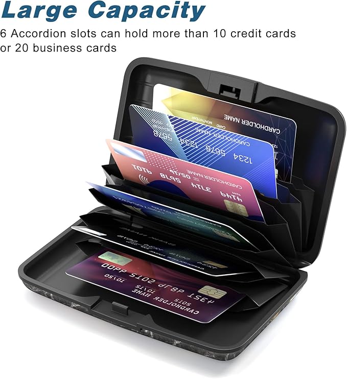 Credit Card Holder, Mini Aluminum Card Wallet RFID Blocking Slim Metal Hard Card Case for Women Men, Black Gold Marble