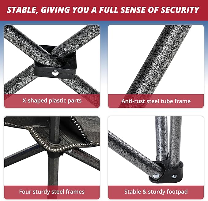 2PCS Mesh Folding Camping Chairs, Oversized Portable Outdoor Chairs, Weight Capacity 325 lbs with Cup Holder, Storage Pocket, Carry Bag Red