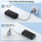 Portable Charger 40800mAh Power Bank with 2 Built-in Retractable Cables,25W PD Fast Charging Phone Charger with iWatch Charger,5 Output 2 Input LCD Display Battery Pack for iPhone 16/15,Android(Black)