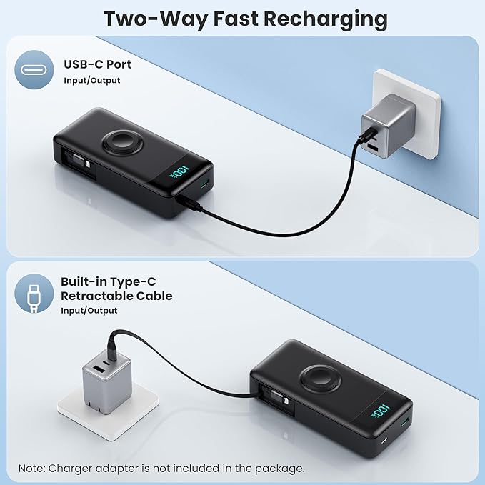 Portable Charger 40800mAh Power Bank with 2 Built-in Retractable Cables,25W PD Fast Charging Phone Charger with iWatch Charger,5 Output 2 Input LCD Display Battery Pack for iPhone 16/15,Android(Black)