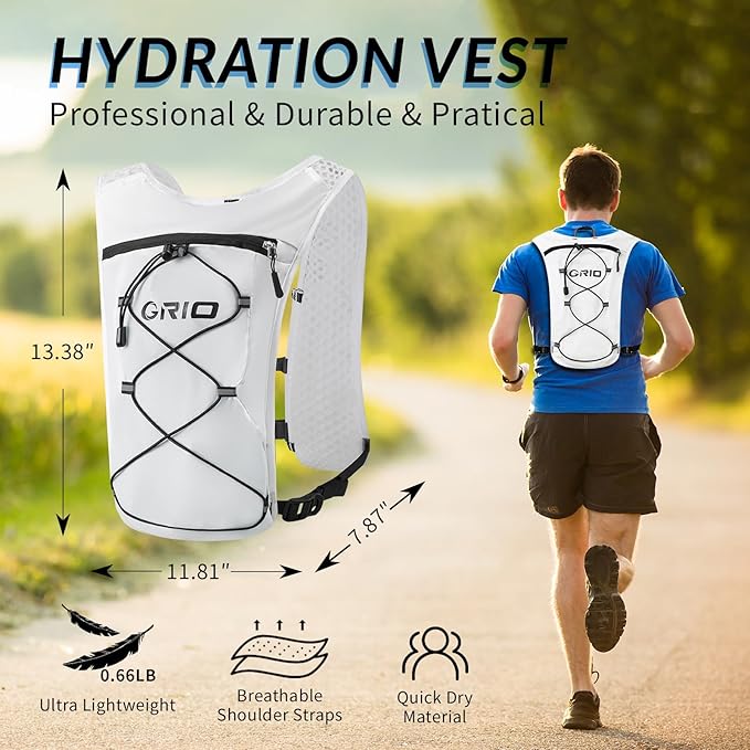 Running Vest for Women Men, Adjustable Chest Straps Running Hydration Vest with 1.5L Water Bladder, Lightweight Breathable Reflective Hydration Pack for Marathon, Trail, Hiking, Cycling