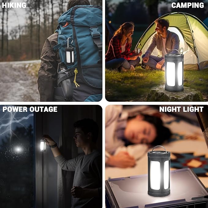 Camping Lantern Rechargeable 150Hr Runtime, 600LM Ultra Bright 360° COB Camping Light, IPX7 Waterproof 2900mAh Power Bank, Portable Emergency Flashlight for Hiking Power Outage Survival Gear