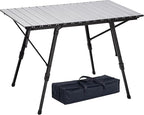 Portable Adjustable Camping Table - Sturdy Aluminum, Oversized Foldable Surface for Outdoor Picnic, BBQ, and Indoor Use,Silver