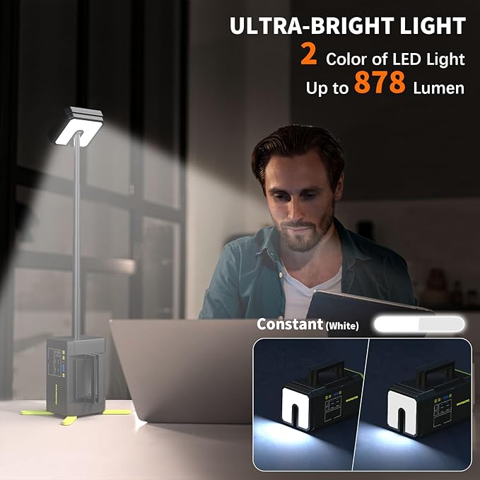 MARBERO 118Wh Portable Power Station with Telescopic Camping Lights for Camping Hiking 32000mAh 160W Max Power Bank with AC Outlet USB DC Output Solar Generator with Telecoping Light Emergency