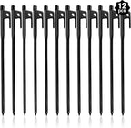 12 Pack Tent Stakes Heavy Duty, Metal Tent Stakes, Black Camping Stakes, Steel Tent Spikes, Canopy Stakes, Tent Pegs for Car Camping, Yard Decoration, Tarp, Shade Tent, Picnic