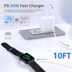 10FT for Apple Watch Charger, Long 10 FT iWatch Portable Wireless Fast Charging Cable Cord with USB C i-Watch Charger Plug Compatible with Series 10/9/8/7/SE/6/5/4/3/2/1 2Pack