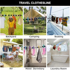 Clothesline，Retractable Portable Clothesline for Travel，Clothing line with 12 Clothes Clips，for Indoor and Outdoor Laundry Drying line，Outdoor Camping Accessories