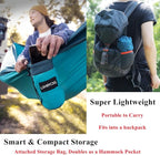 Camping Hammock Double & Single Portable Hammocks Ultralight Nylon Parachute Hammocks with 2 Tree Straps for Backpacking, Travel, Beach, Backyard, Camping, Hiking (Large, Peacock Blue & Peacock Green)