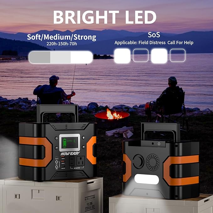 HOWEASY Portable Power Station 300W, 236Wh Solar Generator with Pure Sine Wave 110V AC Output, Backup Lithium Battery with LED Light for Outdoor Camping Travel Home Blackout