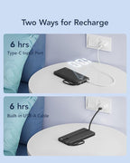 VRURC Portable Charger with Built in Cables, Slim Power Bank 10000mAh, USB C Battery Pack Travel Essential, 5 Outputs 2 Inputs Phone Charging Bank for iPhone 16 15 14 13,Samsung,Android-Black(1 Pack)