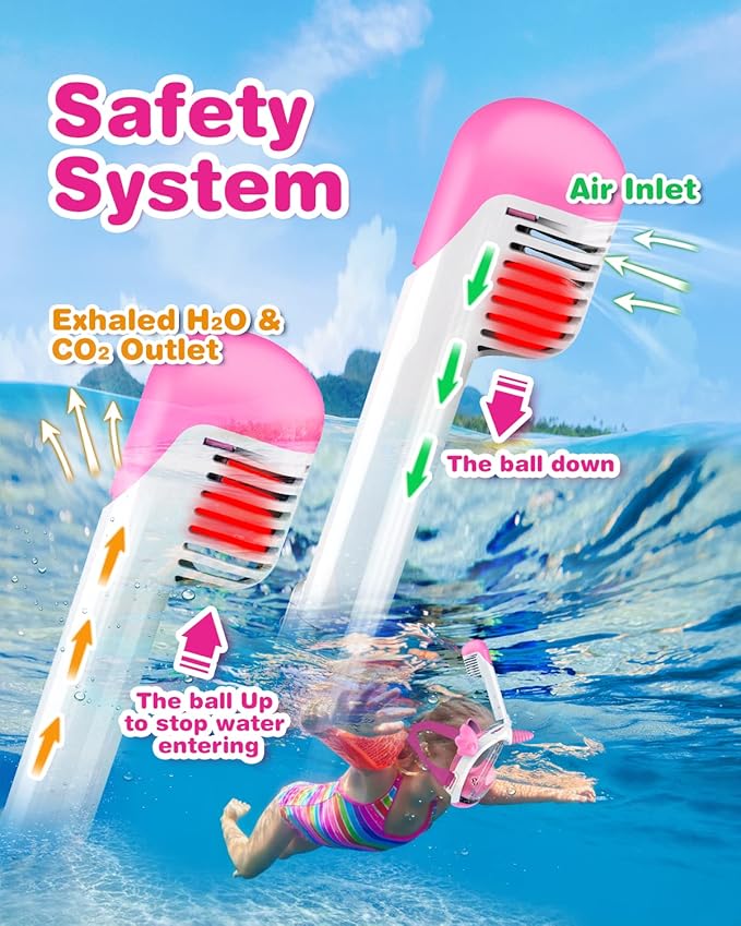 Kids Snorkel Mask, Full Face Snorkel Mask for Kids 4-16, Foldable Snorkeling Gear for Kids Snorkeling Set for Swimming Pool Toys, Dry Top, Anti-Leak/Anti-Fog /180° HD View/Portable Bag