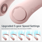 JISULIFE Portable Neck Fan, Hands-Free Bladeless, 5 Speeds, 4000 mAh Battery Operated Wearable Personal Fan, Twistable, Rechargeable, Gift for Women Men-Pink