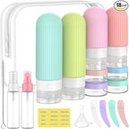 ME.FAN 18 Pack Travel Bottles for Toiletries, TSA Approved Silicone Portable Size Bottle, Refillable Cosmetic Container Kits for Conditioner, Shampoo, Lotion,Face Cream - Bright