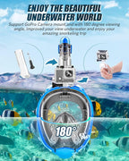 QingSong Full Face Snorkel Mask for Adults, Snorkeling Gear with Camera Mount, 180 Degree Panoramic View Snorkel Set Anti-Fog Anti-Leak