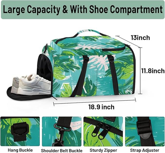 Gym Bag for Men Women with Shoes Compartment Duffle Bag for travel Hiking Waterproof Backpack Fitness Workout(Leaf)