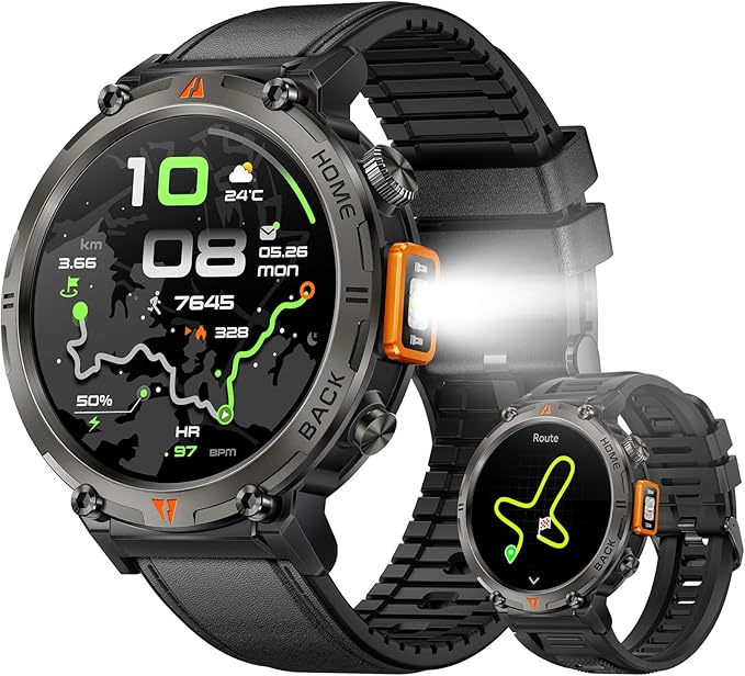 Military Smart Watches for Men Built-in GPS 3ATM Waterproof with Call/LED Flashlight, 1.45" Rugged Tactical Smartwatch with Compass, Fitness Tracker with HR/SPO2/Sleep Monitor for iPhone Android