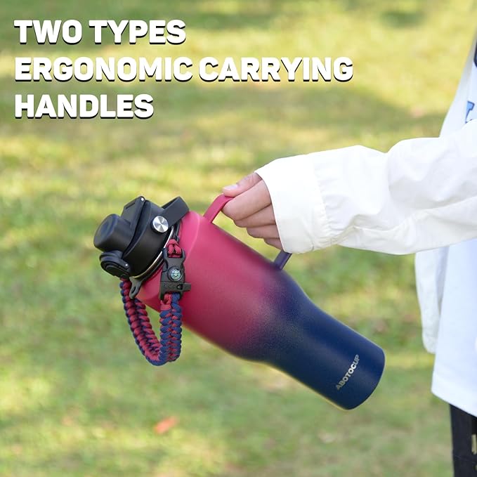 Water Bottle 40oz, Insulated Tumblers with Handle & Straw Lid, Insulated Water Bottle Fits in Cup Holder, Double Wall BPA-Free, Stainless Steel Travel Cup Leak-proof to Keep Cold 24H&Hot12H