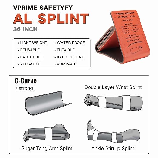 First Aid Splint 36" X 4.3" Orange -Waterproof First Aid Medical Tactical Field Splint For Bone Fracture Treatment (1, Folded)