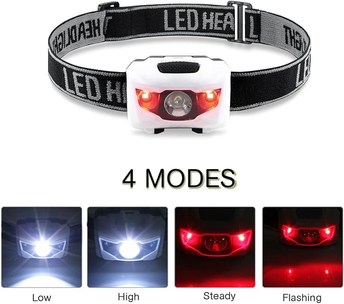 HappyOrange 4-Pack Waterproof LED Headlamp (White and Red Lights), 4 Light Modes Lightweight Headlight for Running, Hiking, Hunting, Fishing, Camping