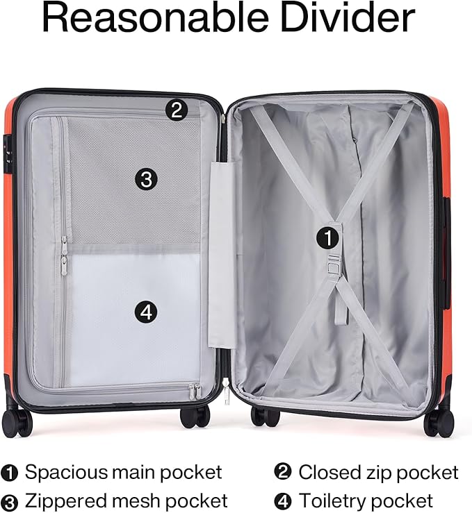 Hanke Expandable Hardshell Luggage Sets 3 piece Carry On Luggage with Wheels Suitcases Lightweight Checked Tsa Luggage Rolling Large Suitcase Travel Luggage Bag Woman Men 20/24/29 Inch(Orange)