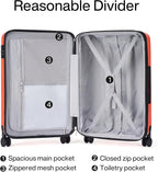 Hanke 29 Inch Expandable Checked Luggage Lightweight PC Hard Shell Luggage Suitcases with Wheels Tsa Luggage Rolling Large Suitcase Travel Luggage Bag for Study Abroad(Orange)