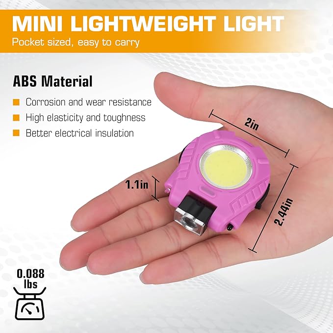 EverBrite 2 Pack COB Keychain Work Light, Mini Rechargeable Magnetic Keychain Light, Sensor Mode, Multifunctional Small Keychain Flashlights, Portable, Waterproof, for Camping, Hiking, 6 Modes, Pink