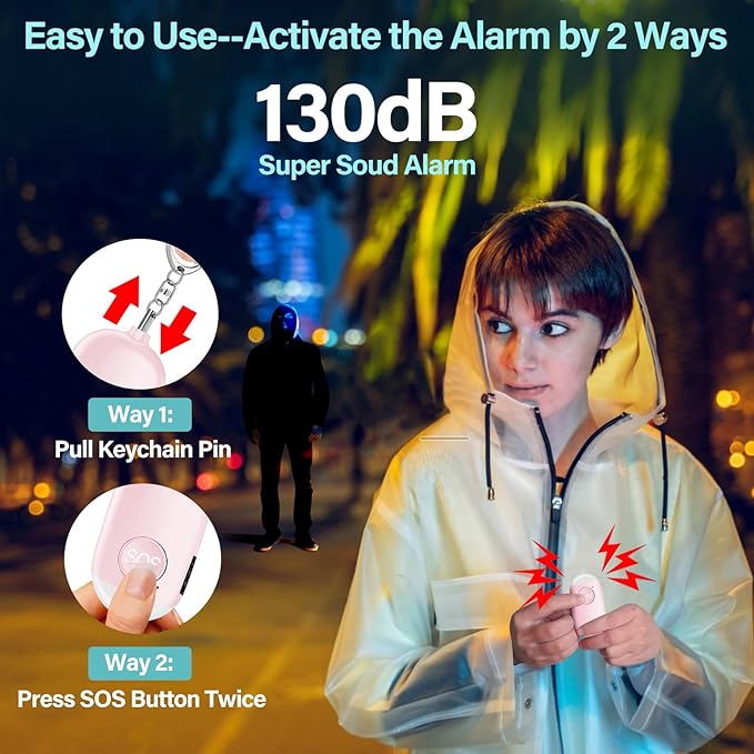 Hion Personal Safety Alarm for Women, 3 Pack Rechargeable 130dB Self Defense Alarm Keychain with LED Flashlight, Emergency Safe Sound Security for Children Elderly, Black+Pink+Blue