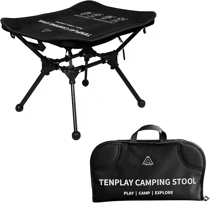 TENPLAY Portable Camping Stools for Adults Heavy Duty,Holds Up to 330lbs,18 Inch Oversized Folding Stools with All-in-One Seat & Carry Bag Design for Camping Outdoor Beach Travel Hiking Fishing Black