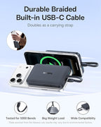 Baseus 45W Ultra Slim 10000mAh Power Bank Built-in USB-C Cables Bundle with 10,000mAh 30W Magnetic Portable Charger, Fast Charging Wireless Battery Pack with Built-in Braided USB-C Cable