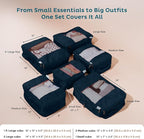 6-Pack Compression Packing Cubes Travel Essentials - Lightweight, Water-Resistant Luggage Organizer Bags with Handles, Durable Travel Accessories Suitcase Organizer (Inkblue)