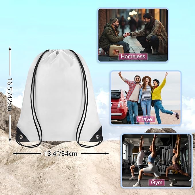 Grneric Drawstring Backpack Bulk 70Pcs String Backpack Drawstring Bags Cinch Bag Sackpack for Men Women Gym(White)