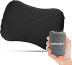 AIRSPIRIT Inflatable Camping Pillow Ultralight Adjustable Firmness, TPU Travel Pillow for Neck & Lumbar Support, Hiking, Backpacking, Airplane, Car Travel & Beach with Removable Washable Cover (Black)