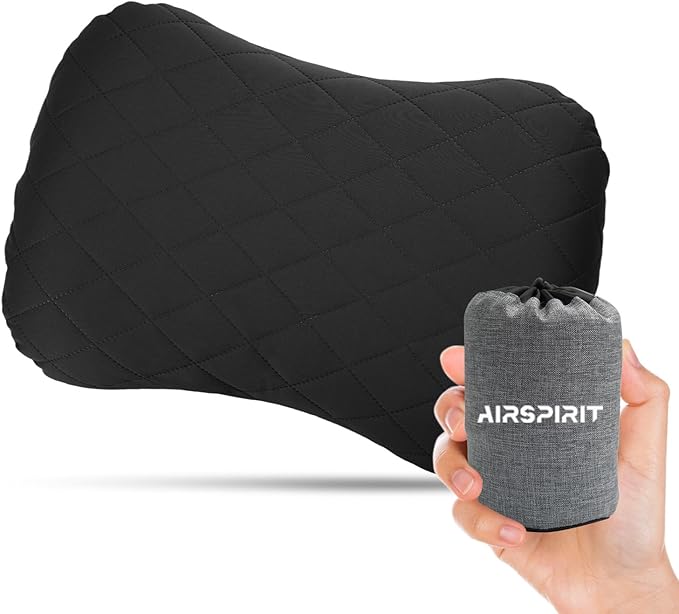AIRSPIRIT Inflatable Camping Pillow Ultralight Adjustable Firmness, TPU Travel Pillow for Neck & Lumbar Support, Hiking, Backpacking, Airplane, Car Travel & Beach with Removable Washable Cover (Black)